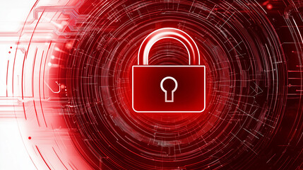 Fototapete - Red cyber security padlock protecting data in virtual reality