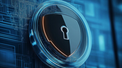 Fototapete - Cybersecurity shield protecting digital information on futuristic circuit board