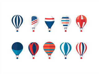 Fototapete - Icônes de montgolfières en flat design sur fond blanc