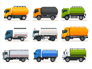 Fototapete - Icônes de camions citernes en flat design sur fond blanc