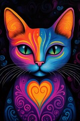 Naklejka na meble Colorful cat showing love with psychedelic colors and heart