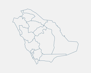  Outline Saudi Arabia map isolated on white background. Saudi Arabia map. Saudi Arabia map outline template. Editable Saudi Arabia map outline with regional divisions. Vector illustration