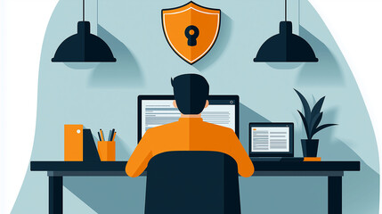 Aufkleber - Programmer working securely on computer with shield icon