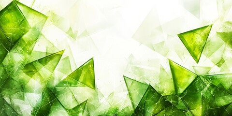 Wall Mural - an abstract background featuring overlapping green triangular shapes with a light gradient and a tex