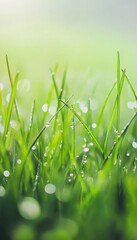 Wall Mural - Serene blurred perspective of dew kissed green grass, capturing spring s freshness and beauty