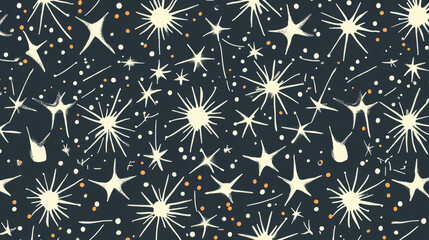 seamless pattern featuring contemporary celestial motifs with sleek star designs and scattered dots 