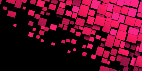 Poster - Pink squares falling creating dynamic diagonal composition on black background