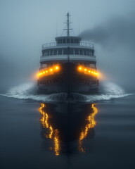 Wall Mural - A modern ferry in fog its powerful spotlights pier_003