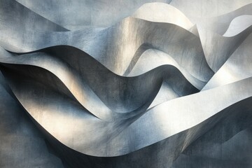 Fototapete - Abstract concrete sculpture with flowing, wave-like forms creating a dynamic, textured surface.