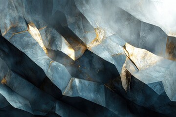 Aufkleber - Abstract image of a majestic, dark blue and gold crystalline structure, evoking feelings of depth and mystery.