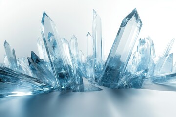Fototapete - A breathtaking cluster of sharp, translucent blue crystals, glistening with an ethereal glow.