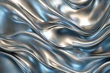 Leinwandbilder - Abstract image of flowing metallic waves, showcasing smooth, reflective surfaces and a cool color palette.