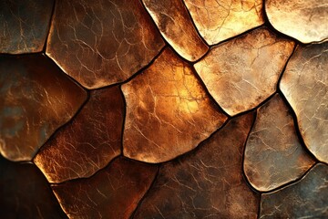 Aufkleber - Close-up of an intricate metallic mosaic with bronze and copper tones, creating a textured, artistic surface.