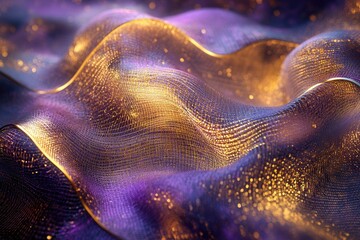 Aufkleber - Abstract image of a shimmering, golden and purple fabric, flowing in soft waves.