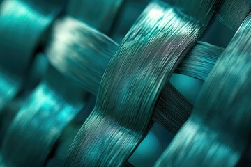 Aufkleber - Close-up of interwoven teal metallic strands, creating a textured abstract pattern.