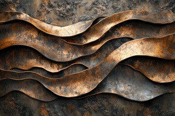 Aufkleber - Abstract copper metal wave pattern, textured background with dark and bronze hues.