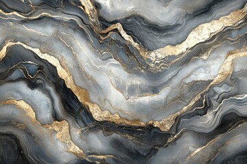 Aufkleber - Abstract gray and black marble texture with gold veins, luxurious and elegant design.
