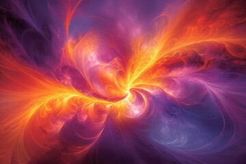 Poster - Abstract swirling fiery nebula, vibrant orange and purple hues, cosmic energy, celestial phenomenon.