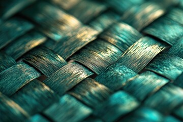 Poster - Close-up of teal woven texture with gold highlights, intricate and detailed.