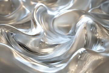 Leinwandbilder - Abstract image of flowing, metallic silver liquid, creating a mesmerizing, wavy texture.
