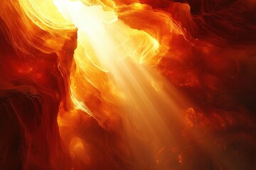 Aufkleber - Sunbeam illuminates fiery orange canyon walls, creating a dramatic, otherworldly scene.