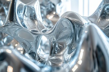 Leinwandbilder - Abstract metallic sculpture with flowing, reflective surfaces creating a dynamic and mesmerizing visual experience.