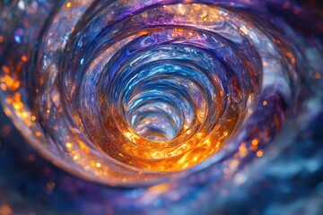 Poster - Abstract swirling vortex of vibrant blue and orange, glowing with inner light, creating a mesmerizing visual.