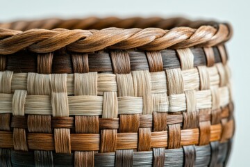 Aufkleber - Intricate woven basket with various shades of brown and beige creating a beautiful pattern.