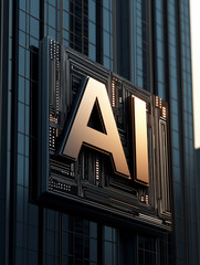 Aufkleber - Artificial intelligence sign illuminating skyscraper: embracing future technologies