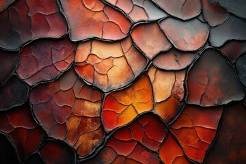 Aufkleber - Intricate pattern of cracked earth in warm, dark hues; resembling scales or abstract art.