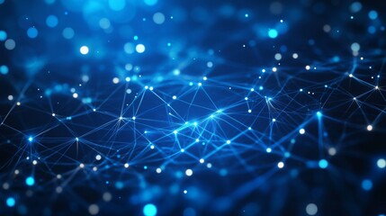 Abstract blue network with glowing lines and dots on dark background