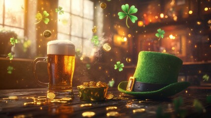 Sticker - A festive St Patrick's Day scene set in a magical Irish pub