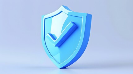 Wall Mural - cartoon 3d Icon safety shield check mark perspective . Blue symbol security safety icon. Checkmark in minimalistic style. 3d vector illustration. white background