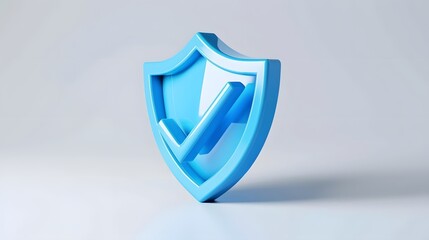 Wall Mural - cartoon 3d Icon safety shield check mark perspective . Blue symbol security safety icon. Checkmark in minimalistic style. 3d vector illustration. white background