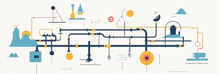 Leinwandbilder - Minimalist infographic illustrating gas pipeline networks and flow dynamics in energy distribution systems. Generative AI