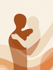 Aufkleber - Two figures expressing warmth and connection through a hug in an abstract minimalist style. Generative AI