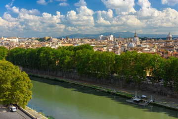 Wall Mural - Skyline of Rome and river Tiber, Italy. Rome architecture and landmark, Rome cityscape