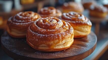 Wall Mural - Rolls of sweet, fluffy cinnamon with a thick, sticky frosting on top