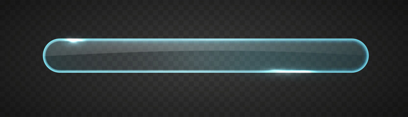 Glass search bar on dark background. Transparent buttons isolated. Vector realistic