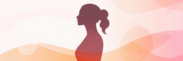 Poster - Minimalist illustration showcasing a slim female silhouette with an emphasized waistline in a soft color palette. Generative AI