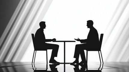 Fototapete - Two professionals engaged in a serious discussion at a meeting table during daylight hours. Generative AI