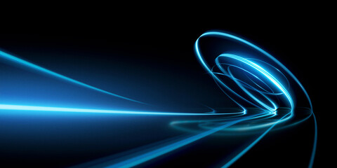 Wall Mural - swirl stage. neon glowing technical concept. abstract cyberpunk light trails. glint bright spiral. s