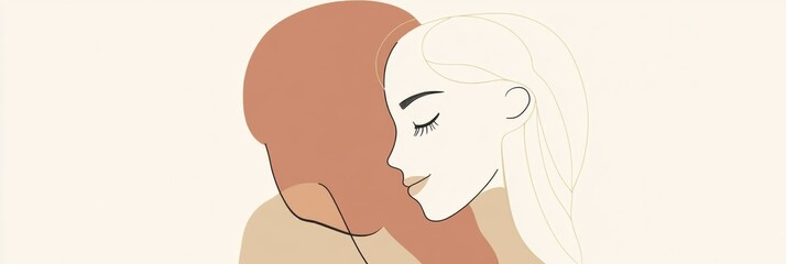 Poster - Two individuals embrace in a warm, minimalist illustration conveying affection and connection. Generative AI