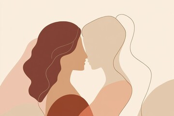 Aufkleber - Warm embrace between two individuals in a minimalist illustration capturing an emotional connection during a tranquil moment. Generative AI