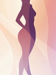 Poster - Minimalist illustration of a slim female silhouette showcasing a highlighted waistline against a soft gradient background. Generative AI
