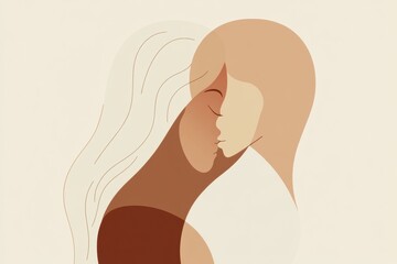 Poster - Two people embracing in a minimalist style, representing warmth and connection in a serene setting. Generative AI