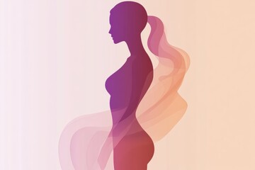 Poster - Minimalist illustration features female silhouette with highlighted waistline against soft gradient background. Generative AI
