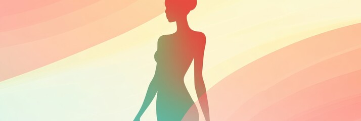 Poster - Minimalist silhouette of a slim female form emphasizing waistline in soft pastel colors and smooth curves. Generative AI