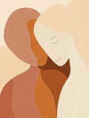 Aufkleber - Two people sharing a warm hug in a minimalist style illustration for conveying love and connection. Generative AI