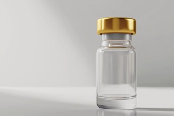 Aufkleber - Clear glass vial with gold cap positioned on reflective surface in a well lit setting. Generative AI